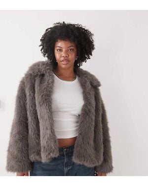 Noisy May Faux Fur Jacket - Grey