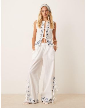 Neon Rose Tie-side Embroidered Trousers Co-ord - Natural