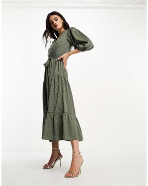 Glamorous Wrap Tiered Maxi Dress - Green