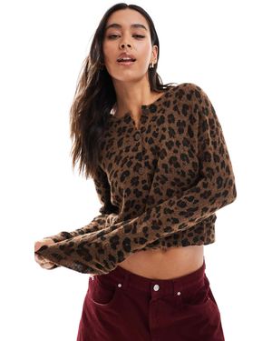 Pull&Bear – strickjacke mit leopardenmuster - Braun