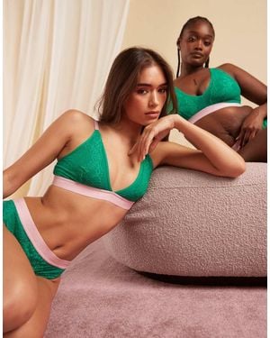 Lemonade Dolls Bralette Con Ribete Rosa De Encaje Y Malla Synergy De - Verde