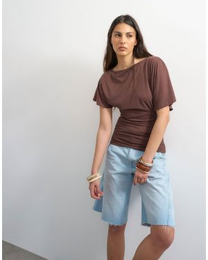 TOPSHOP Cupro Ruched Side Top - Brown