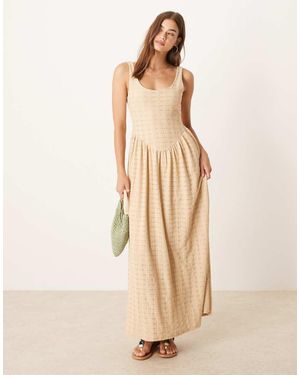 ASOS Textured Scoop Neck Drop Waist Midi Dress - Natural