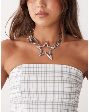 Minga London Oversized Mix Chains Star Pendant Necklace - Brown