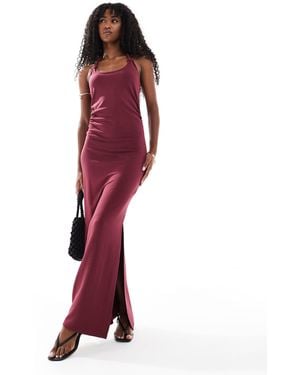 4th & Reckless Halterneck Knot Detail Open Back Side Split Maxi Dress - Red