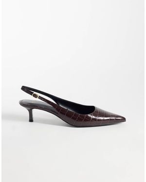 Mango Faux Croc Leather Heeled Slingback - White
