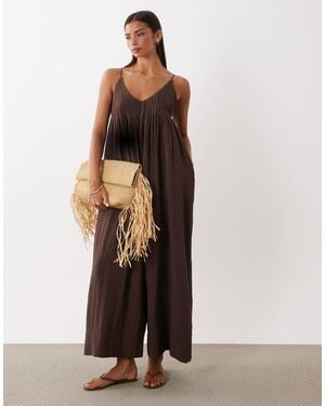 ASOS Jumpsuit mit weitem bein und biesen-detail - Braun