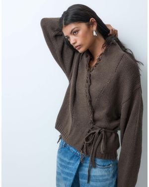 Mango Teen gilet en maille à franges - Gris