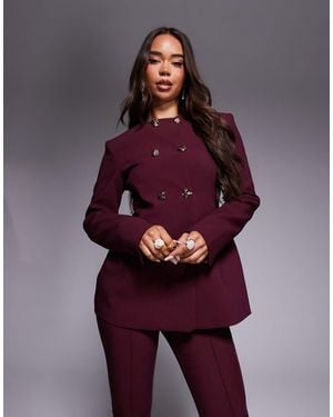 ASOS Tailored High Neck Blazer Suit With Mixed Buttons - Purple