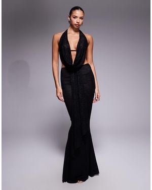 Murci Exclusive Lace Drape Detail Fishtail Maxi Skirt - Blue
