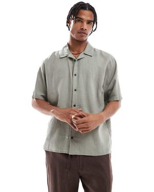 Threadbare Camisa De Manga Corta De Tejido Texturizado Rico En Lino De - Gris
