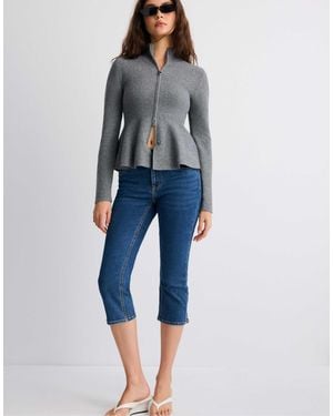 Stradivarius Pull en maille à basque foncé - Bleu