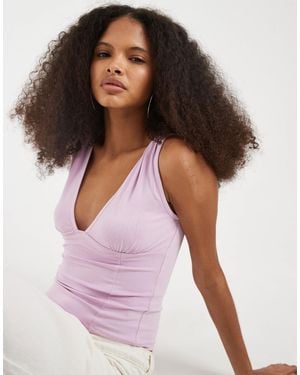 Motel Lynod Rayon Plunge V Neck Top - Pink