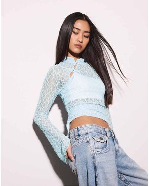 Stradivarius Long Sleeve Lace T-Shirt - White