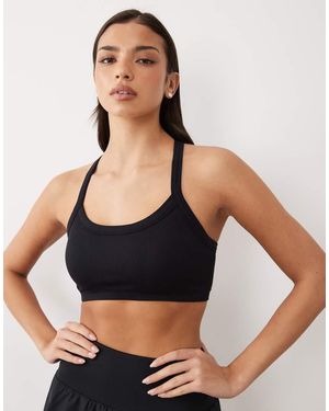 4505 Seamless Baby Rib Medium Support Sports Bra With Adjustable Straps - Black