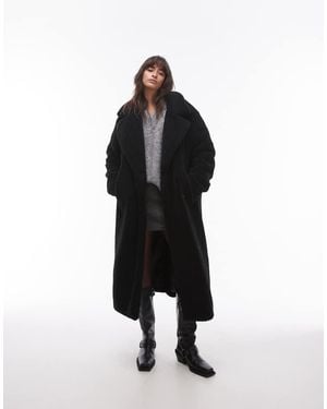 TOPSHOP Longline Chuck On Borg Jacket - Black