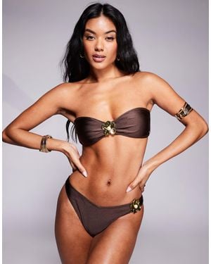 Candypants Gold Flower Hardware Bandeau Bikini Top - Brown