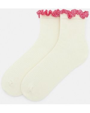 Pull&Bear Chaussettes avec bordure en dentelle - Blanc