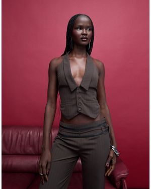Tiger Mist Fedra Tailored Halterneck Strappy Open Tie Back Collar Detail Waistcoat Top - Pink