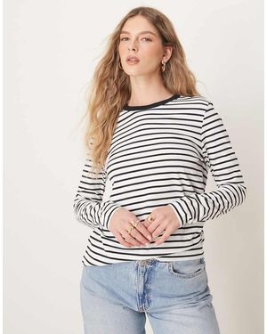 SELECTED Camiseta Blanca Y Negra A Rayas De Corte Cuadrado Y Manga Larga De Femme - Blanco