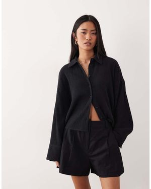 ASOS Camisa Corta Negra De Algodón Texturizado De - Azul