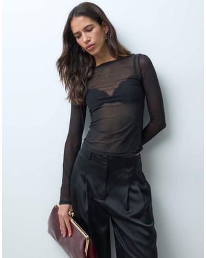 New Look Mesh Top Met Lange Mouwen - Zwart
