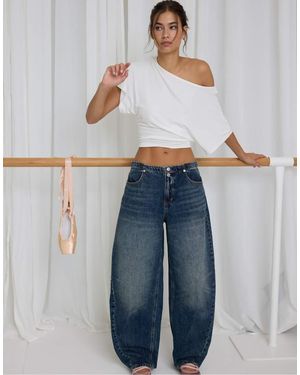 Stradivarius Jeans Barrel Fit Con Regolatore Posteriore - Blu