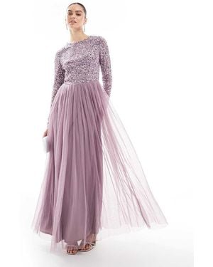 Maya Embellished Long Sleeve Maxi Dress - Purple