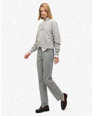 Superdry Mid Rise Straight Stripe Trousers - White