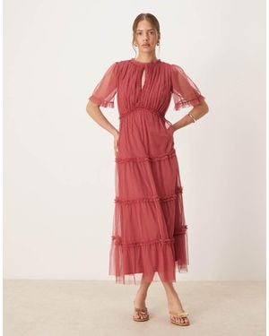 ANAYA Short Sleeve Frill Midaxi Dress - Red