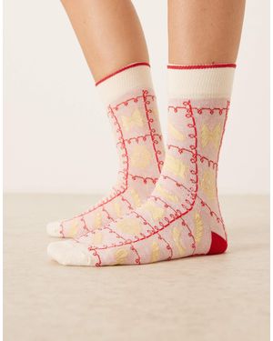 Accessorize All Over Printed Pasta Socks - Pink