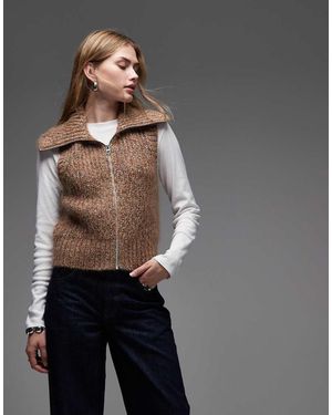 & Other Stories Wool Rich And Mohair Funnel Neck Chunky Knitted Zip Up Vest - Grey