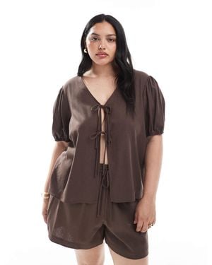 Pieces Plus Pieces curve – kurzärmliges oberteil - Braun