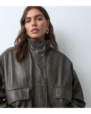 ASOS Asos Design Curve Oversized Bomberjack Van Echt Leer - Zwart