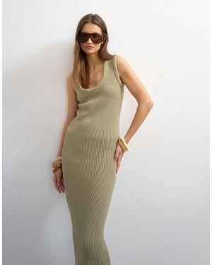 TOPSHOP Robe longue en maille à encolure dégagée et bordures tubulaires - kaki - Vert