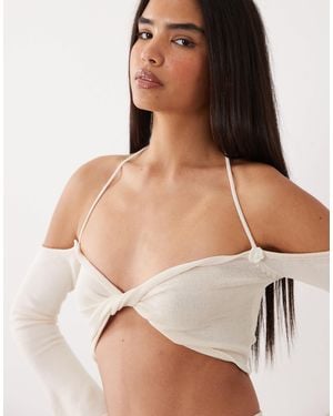 Wanderdoll Ophelia Knit Cropped Twist Front Top - Natural