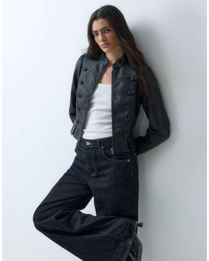 Miss Selfridge Giacca Stile Militare Effetto Pelle - Grigio
