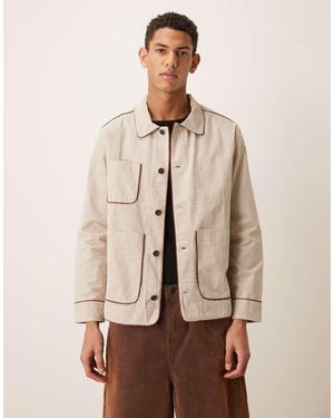 Pompeii UK Pompeii Striped Structured Button Up Chore Jacket - Natural