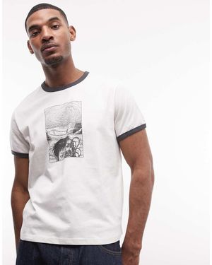 Weekday T-Shirt Bianca Con Stampa Grafica Di Fumetti E Bordi A Contrasto - Bianco