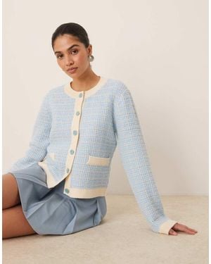 Y.A.S Boucle Check Knitted Cardigan - Blue