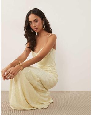 Wanderdoll Rhea Cami Cup Detail Sequin Maxi Dress - White