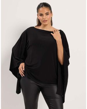Yours Clothing Slash Neck Cape Top - Black