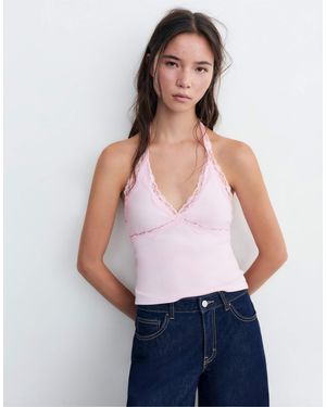 Pull&Bear – neckholder-oberteil - Weiß