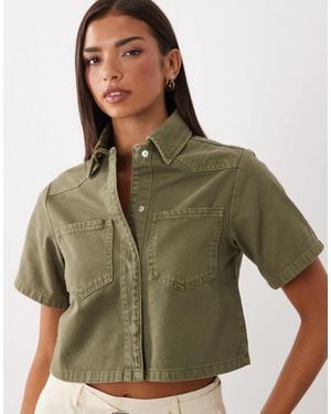 ASOS Chemise courte en denim - kaki - Vert