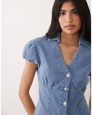 Miss Selfridge Denim Cap Sleeve Shirt - Blue