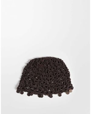 ASOS Crochet Knit Skull Cap With Faux Shell Trim - White