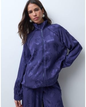 ASOS Jacquard Zip Up Funnel Neck Jacket - Blue