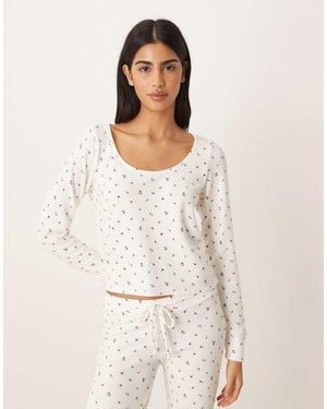 Hollister Gilly Hicks Lace Trim Waffle Long Sleeve Crop Top - White