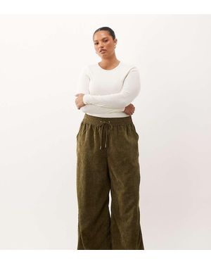 ASOS Asos Design Curve Pull On Waist Wide Leg Cord Trousers - Green