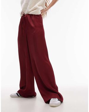 TOPSHOP Satin Tie Waist Wide Leg Trouser - Red